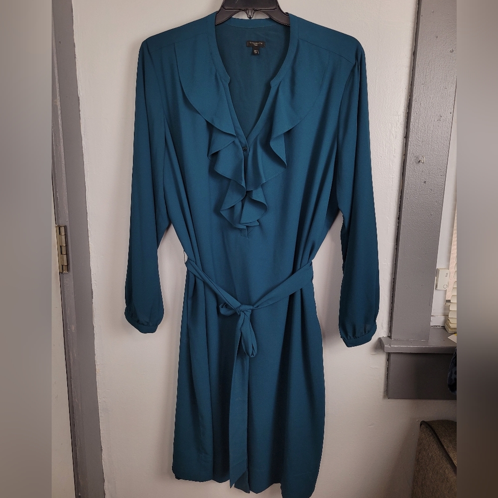 Talbots Ruffle Front Long Sleeve Dress